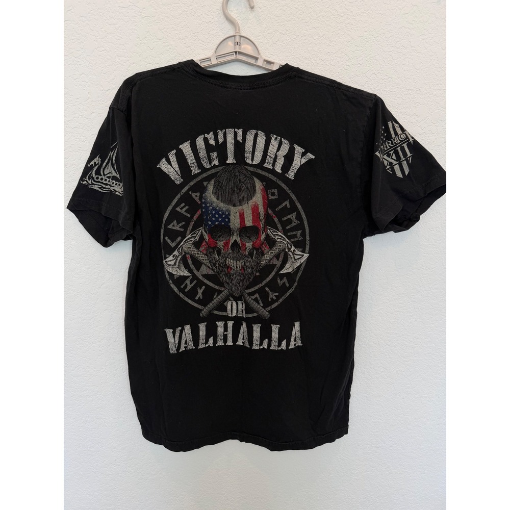 Warrior XII Victory or Valhalla‎ Mens Black Graphic T-Shirt Viking Skull XL